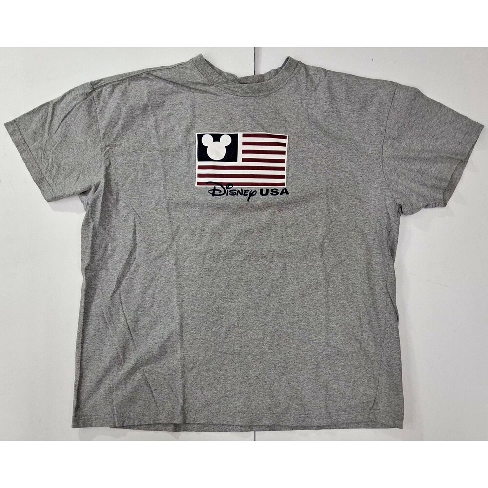 Disney Mickey Mouse USA Flag Graphic Gray Short Sleeve T-Shirt Adult XL VTG 90s